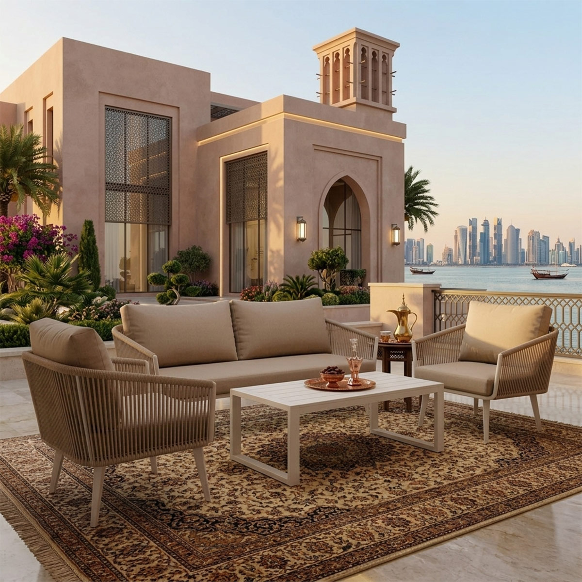 Outdoor Sofa Set (1x2 Seater, 2x1 Seater) With Table