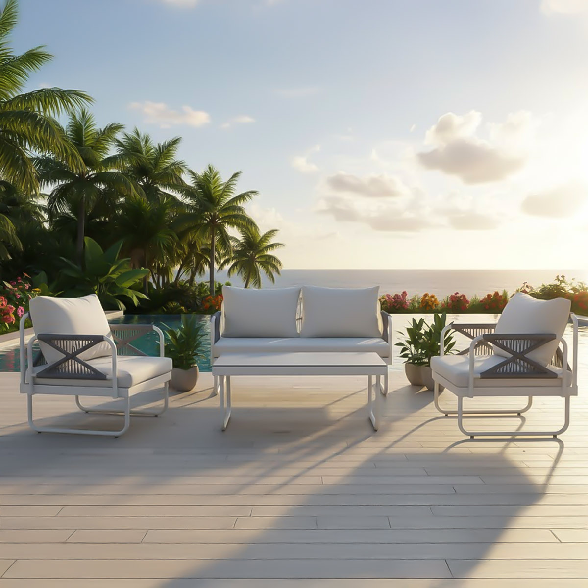 Sofa Outdoor Set (1x2 Seater & 2x1 Seater) 1 Table White Grey | Furniture | Outdoor Furniture | Outdoor Lounges Sofa Outdoor Set (1x2 Seater & 2x1 Seater) 1 Table White Grey | Furniture | Outdoor Furniture | Outdoor Lounges