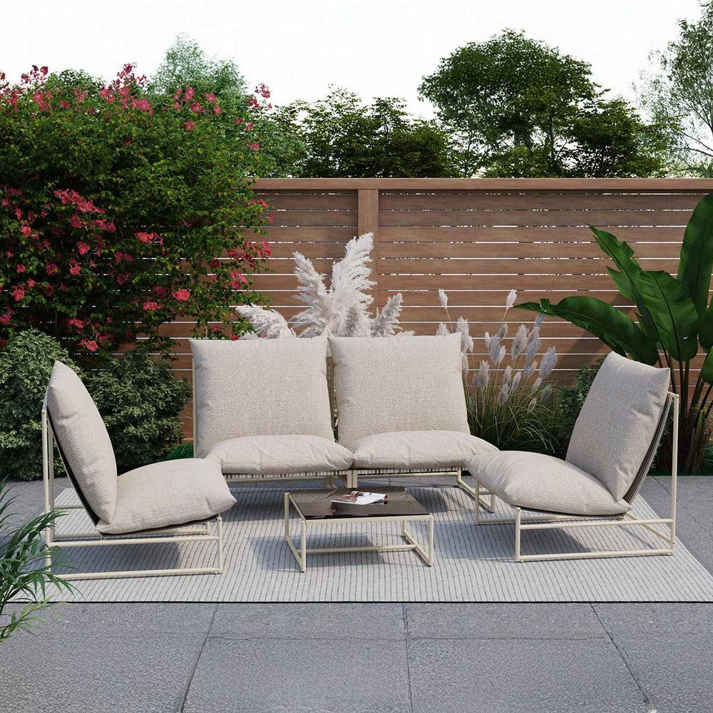 Bamboo Sofa Outdoor Set (1x2 Seater & 2x1 Seater) 1 Table White Beige 211404 | أثاث | أثاث خارجي | مجموعات أريكة وطاولة خارجية Bamboo Sofa Outdoor Set (1x2 Seater & 2x1 Seater) 1 Table White Beige 211404 | أثاث | أثاث خارجي | مجموعات أريكة وطاولة خارجية