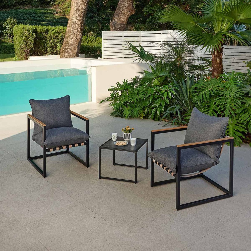 Bamboo Outdoor Coffee Table Set 2 Chairs Black Grey | أثاث | أثاث خارجي | مجموعات أريكة وطاولة خارجية Bamboo Outdoor Coffee Table Set 2 Chairs Black Grey | أثاث | أثاث خارجي | مجموعات أريكة وطاولة خارجية