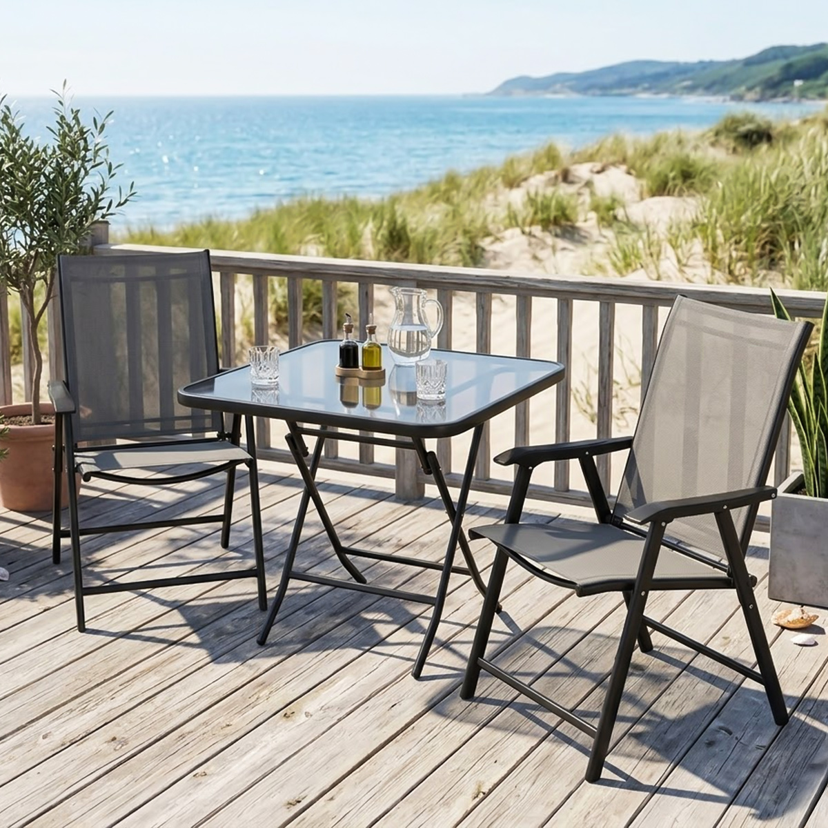 Coffe Table Set With 2 Folding Chair