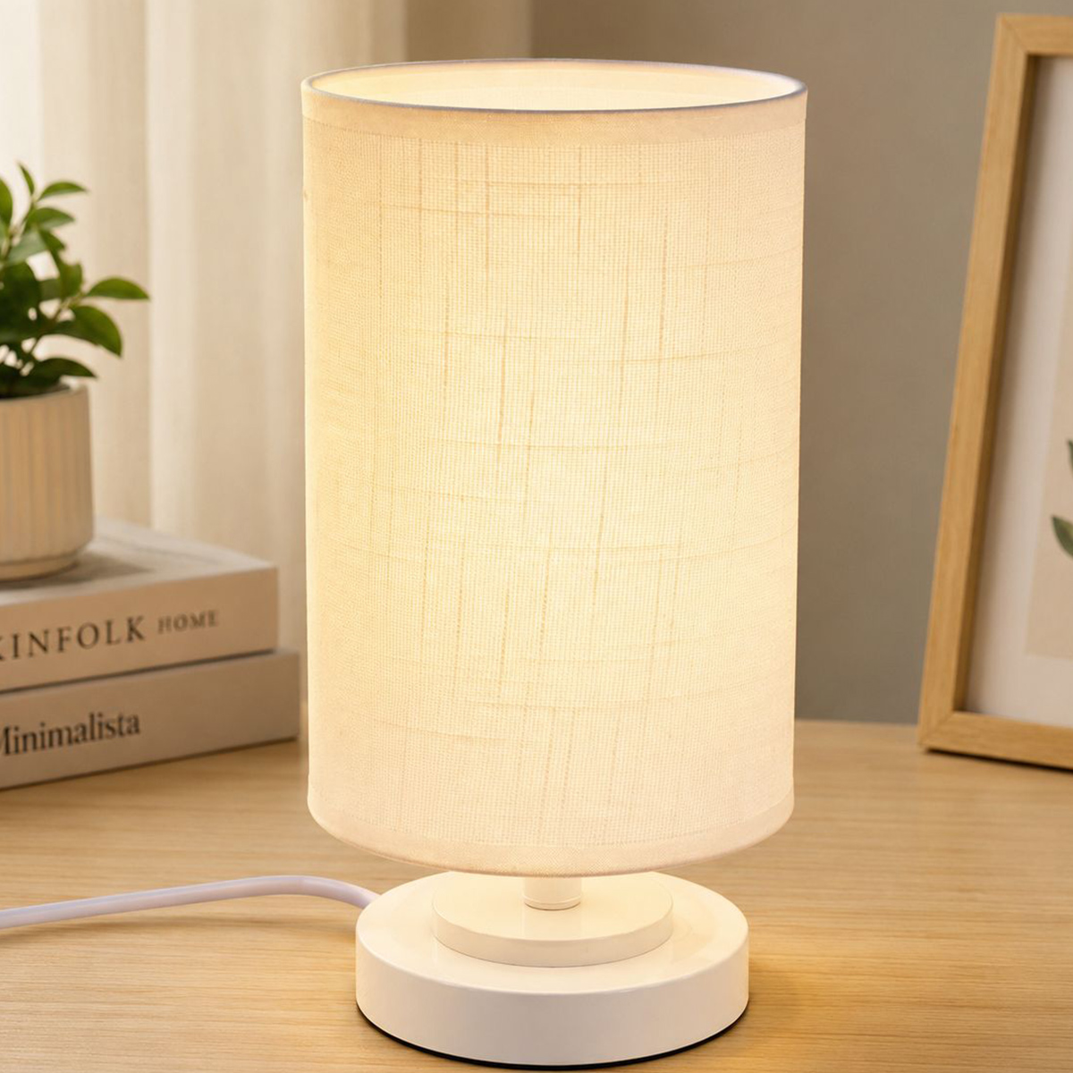 Table Lamp Wooden Base White