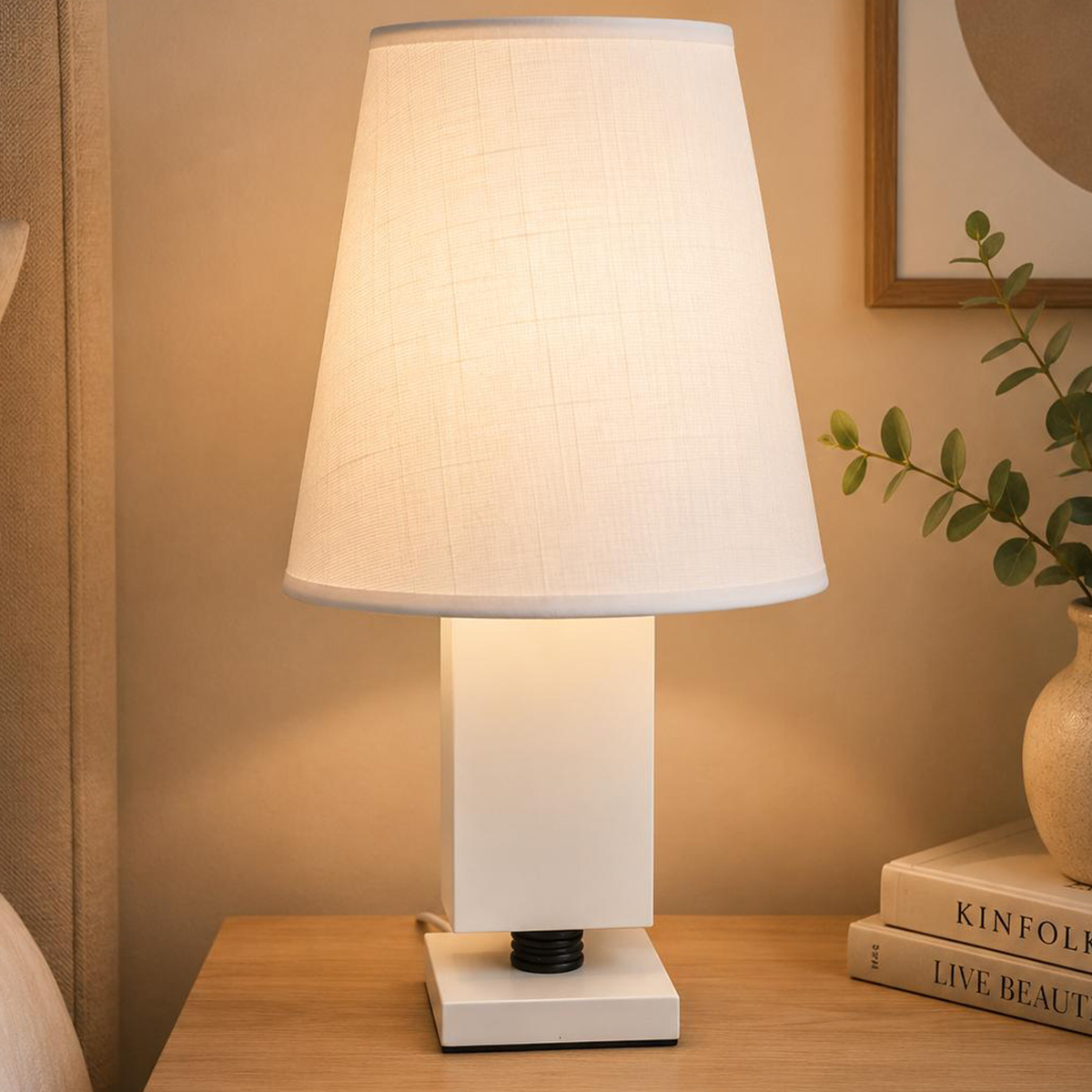 Table Lamp Wooden Base White