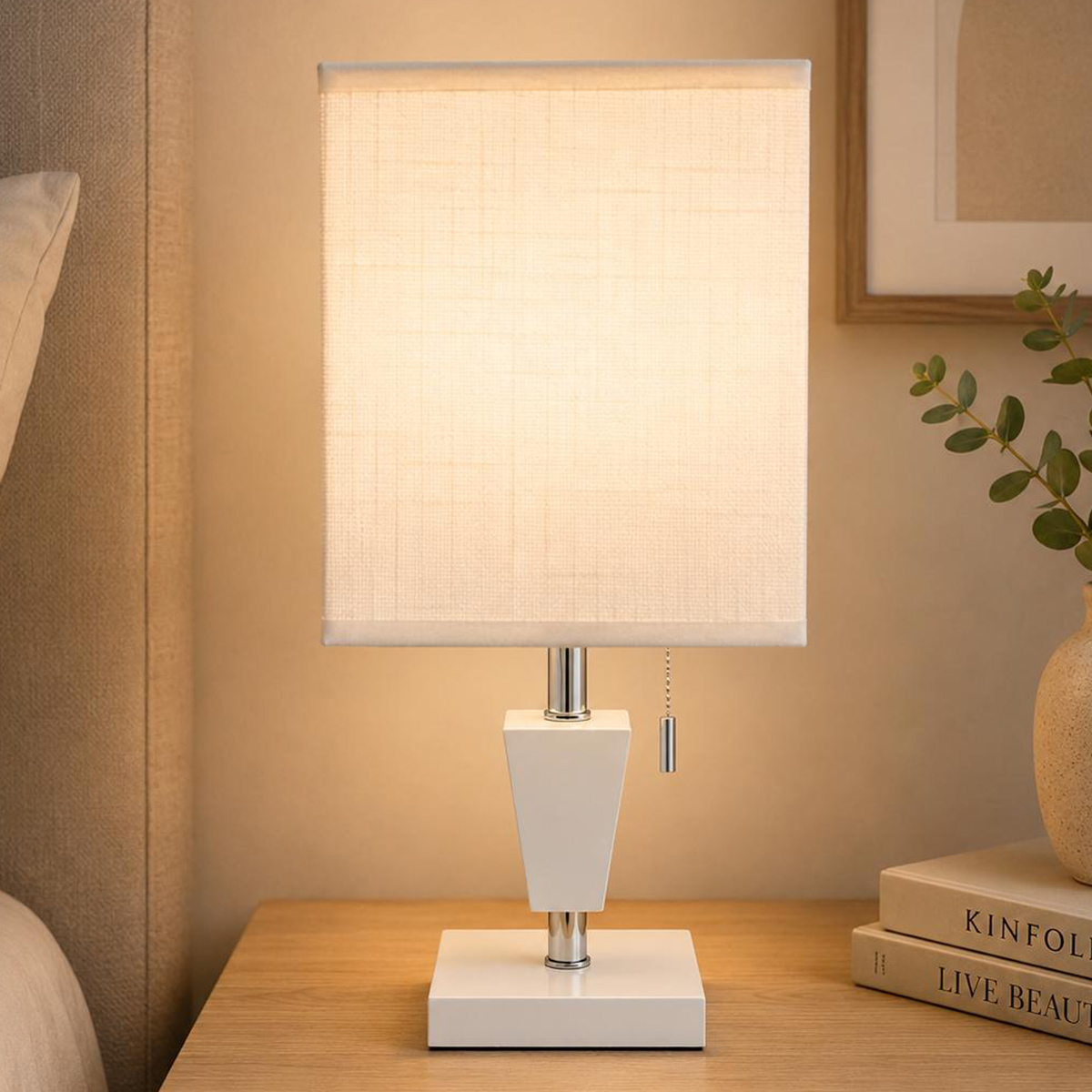 Table Lamp Wooden Base White