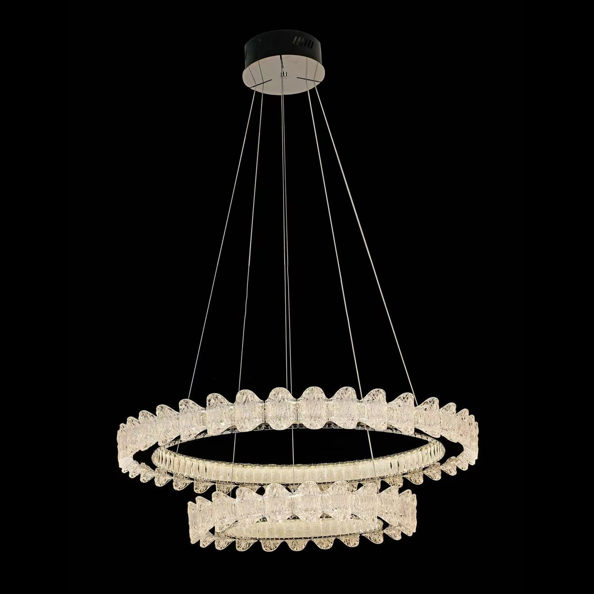Led Modern Hanging Light Chrome 60+40cm