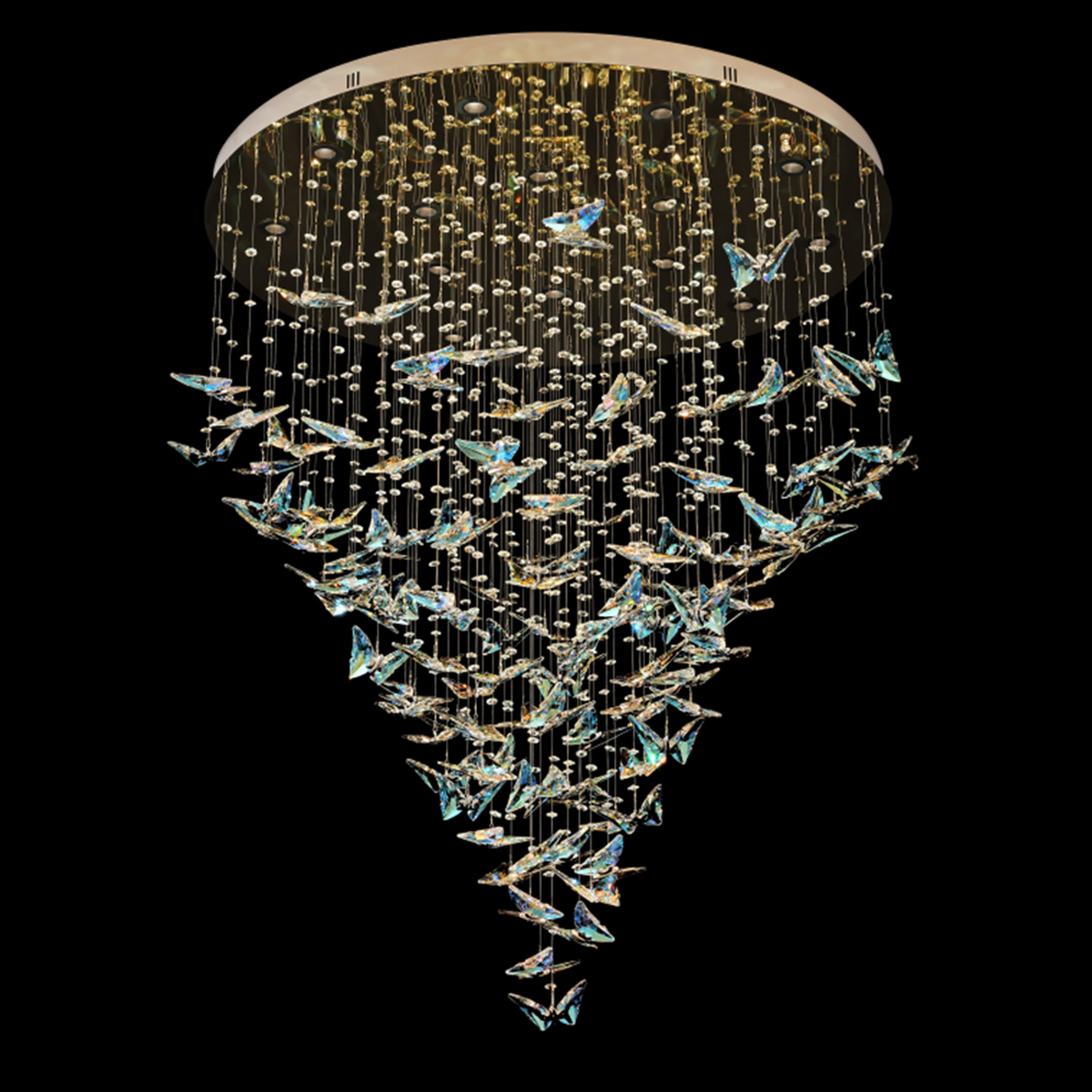 Modern Ceiling Light Butterfly Design Chrome+Blue D1200xH1500