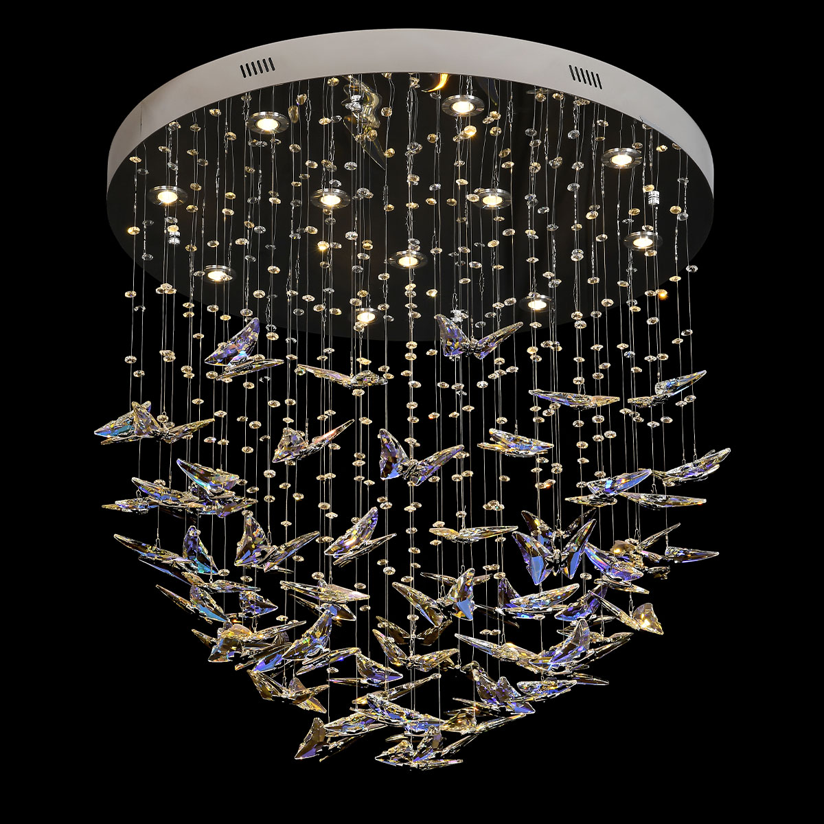 Modern Ceiling Light Butterfly Design Chrome+Blue D800xH800