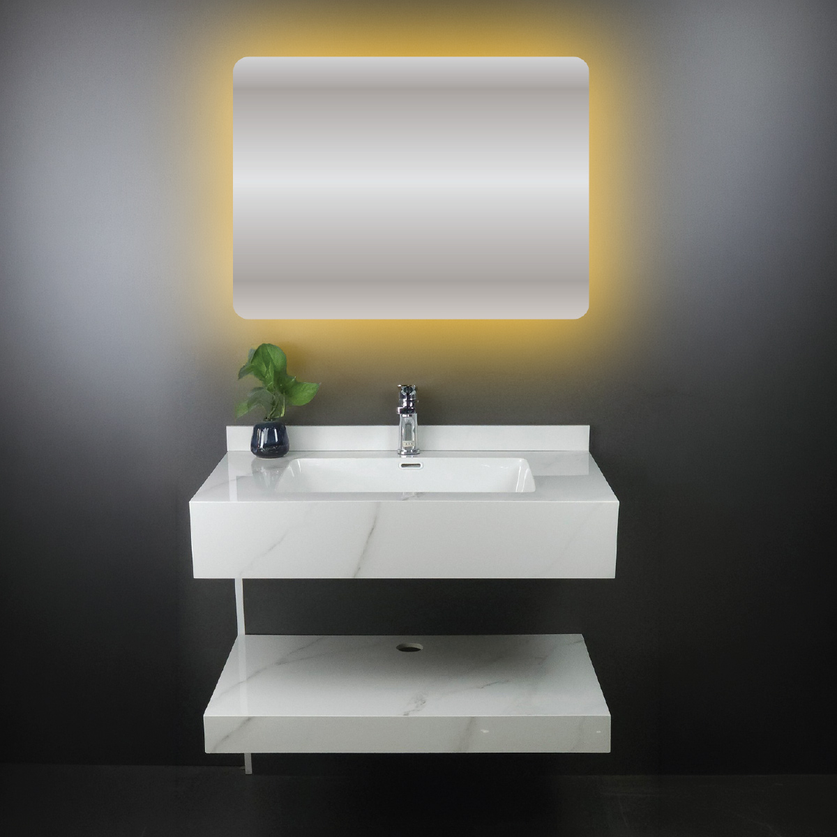 Wall Hung 2 Tire Floating Design Vanity Set With Mirror