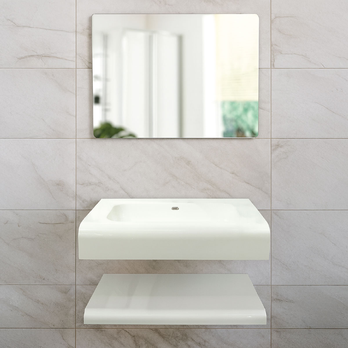 Single Marble Basin White
