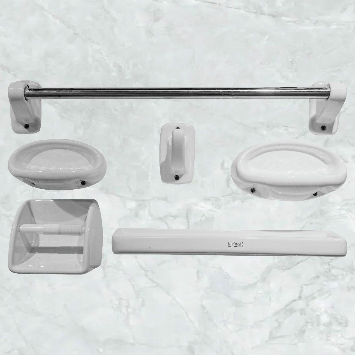 Ceramic Bathroom Set White 6 Pcs