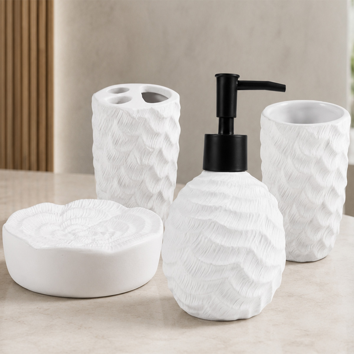 Bathroom Decoration Accessories Set 4 Pieces White