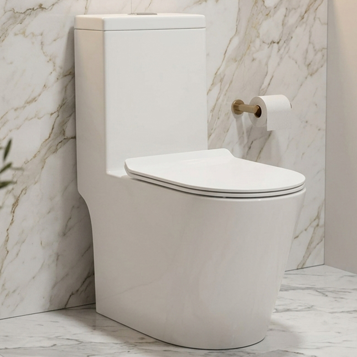 Modern Rimless One Piece Toilet with Ultra Thin UF Soft Close Seat