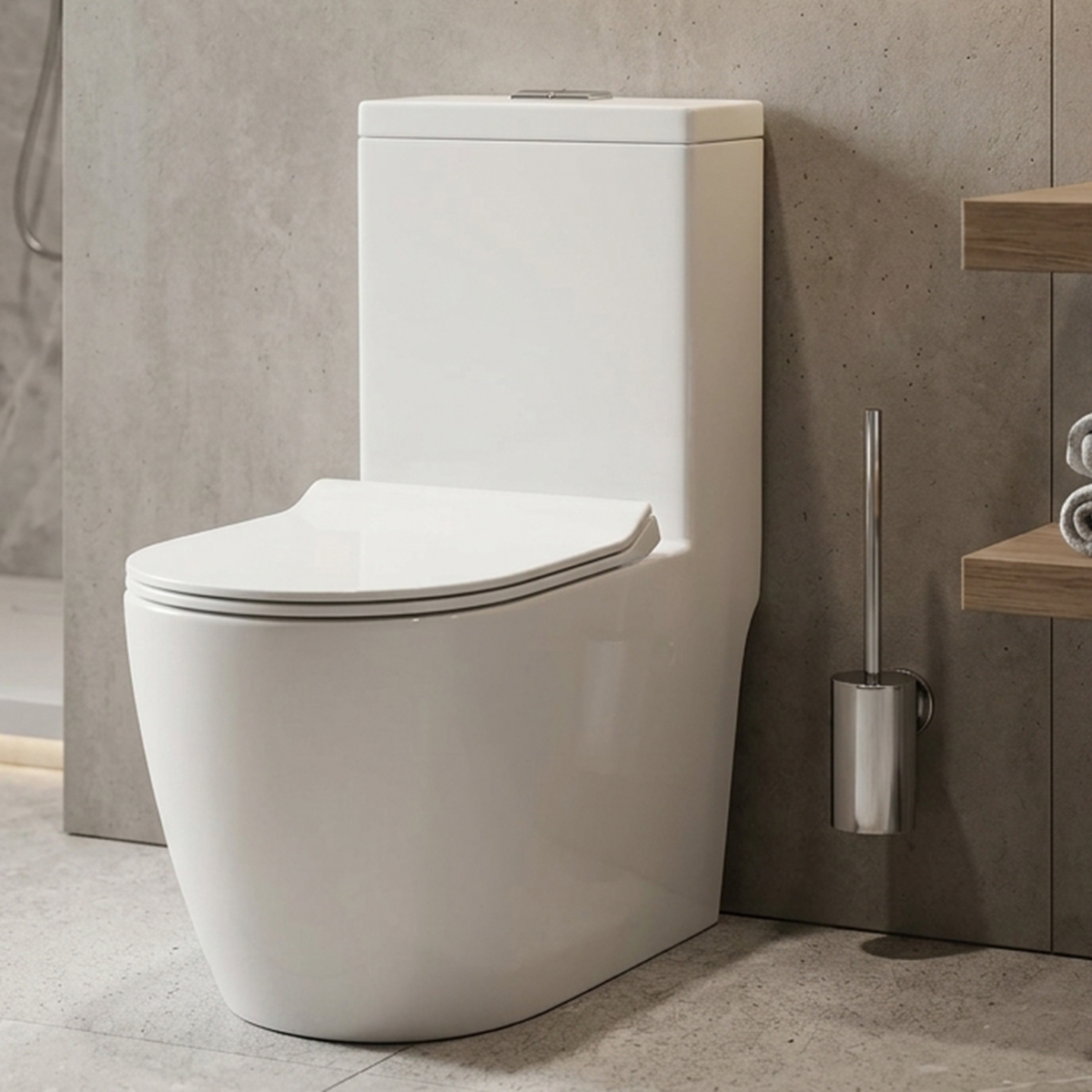 Modern Rimless One Piece Skirted Toilet with Ultra Flat UF Soft Close Seat