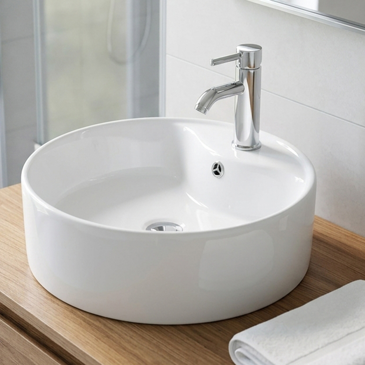 Modern Round Countertop Wash Basin with Single Hole For Faucet and Overflow