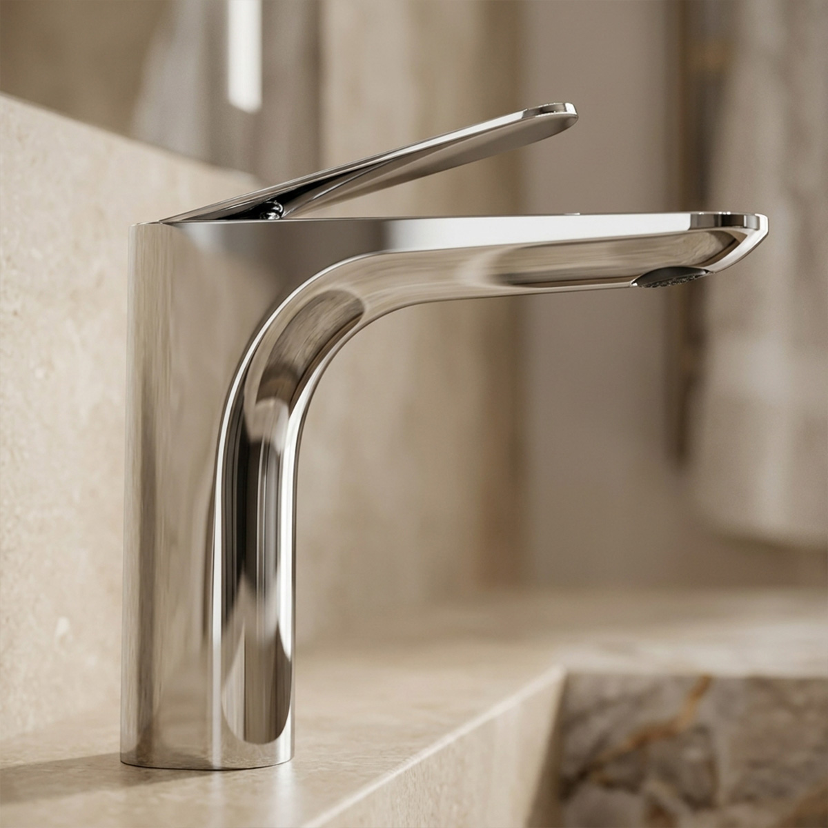 Brass Modern Basin Mixer Chrome