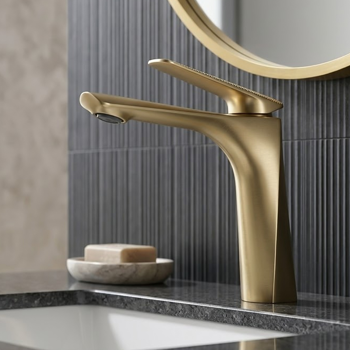 Brass Modern Basin Mixer Gold