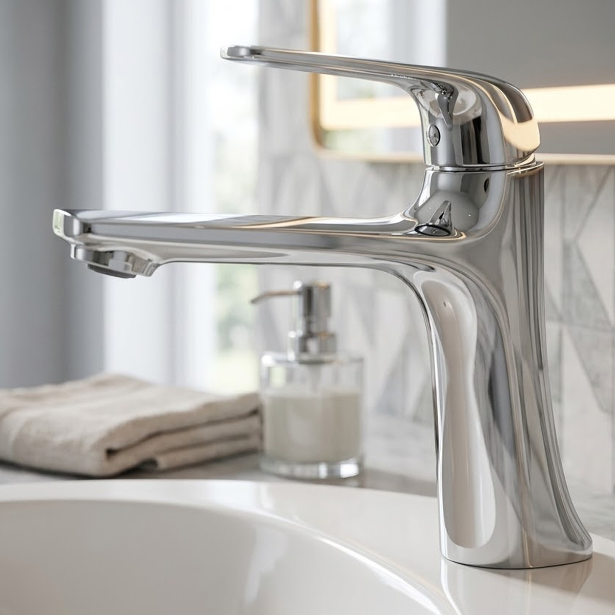 Brass Modern Basin Mixer Chrome