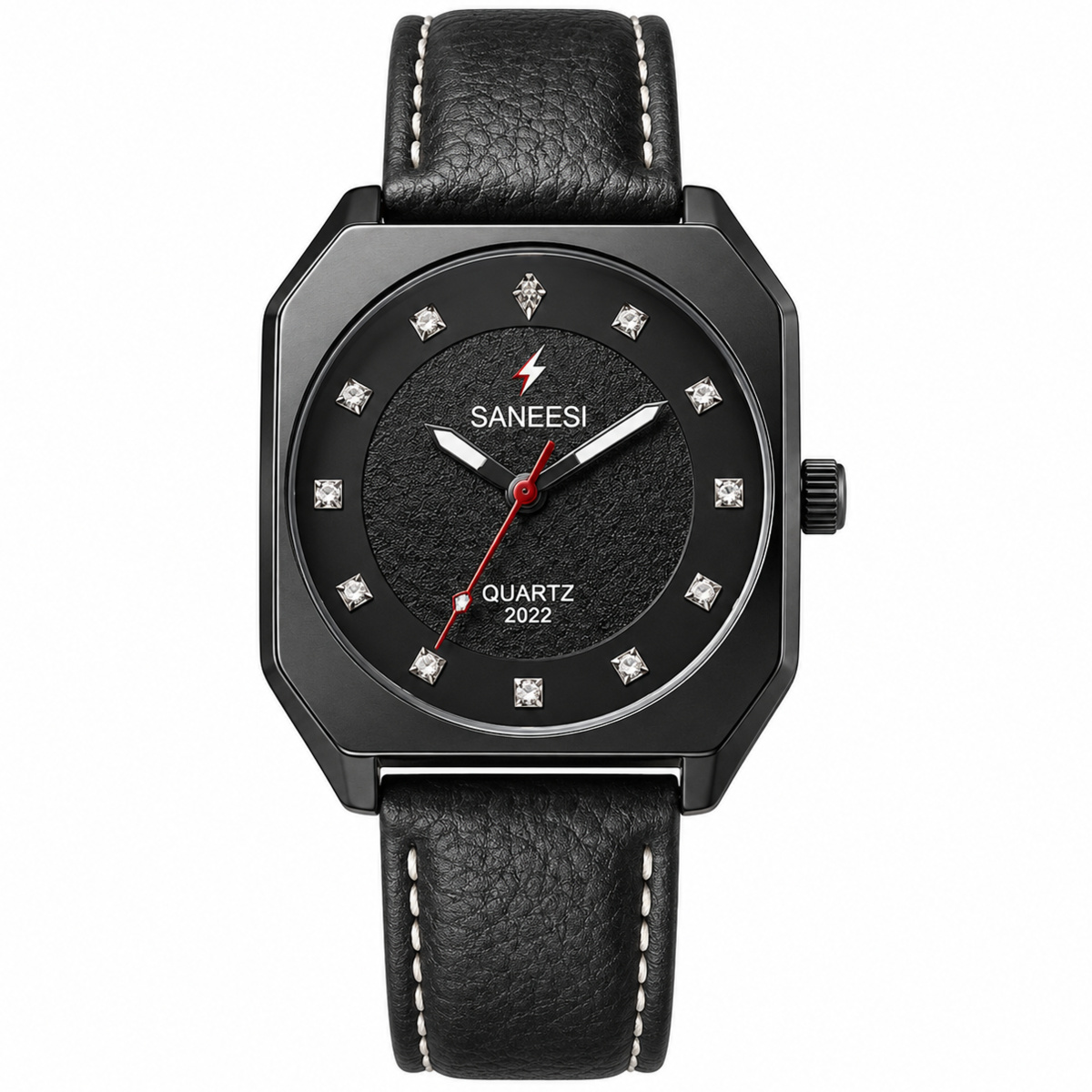 Saneesi Mens Leather Watch Black
