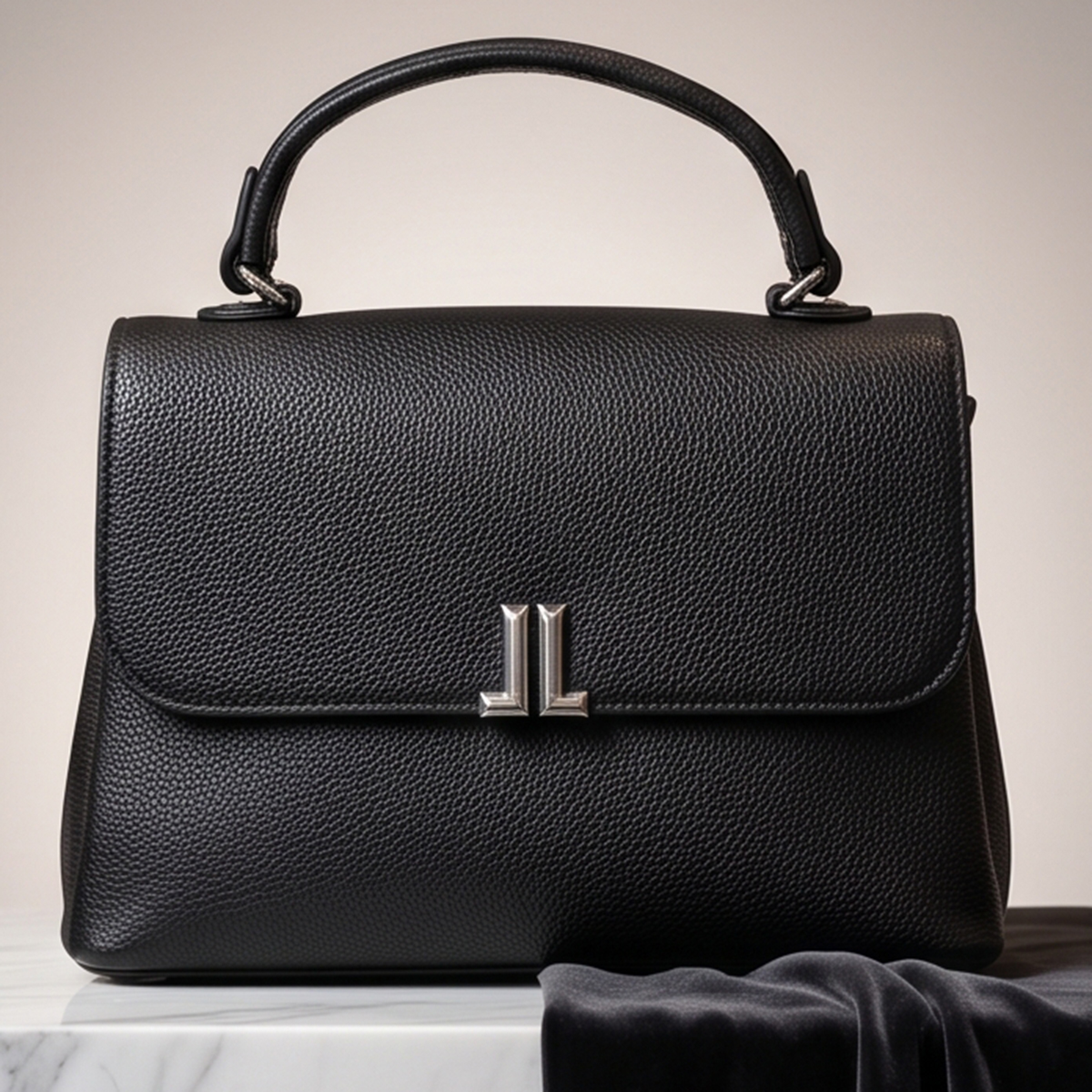 Textured Plain Ladies Hand Bag Black