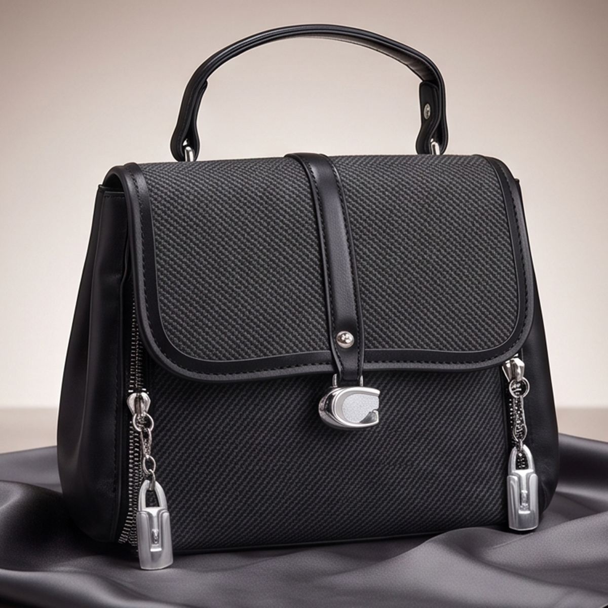 Stylished Textured Ladies Hand Bag Black