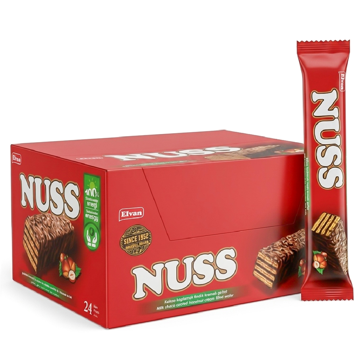 Elvan Nuss Milk Choco Coated Hazelnut Cream Filled Wafer 24x28g