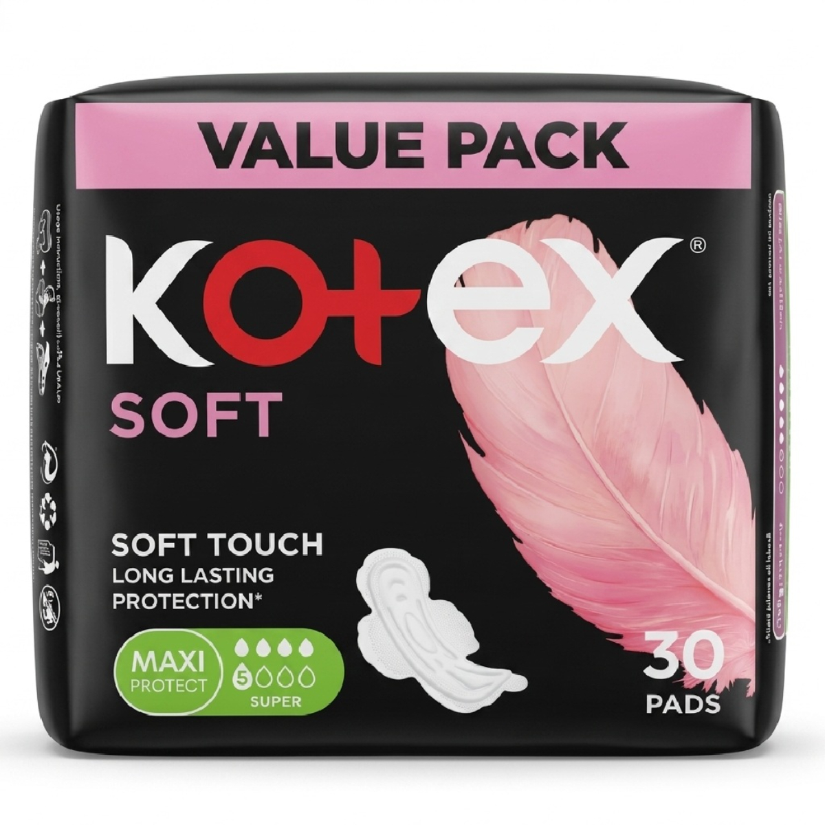 Kotex Soft Touch Long Lasting Protection Maxi Pads 30 Pieces