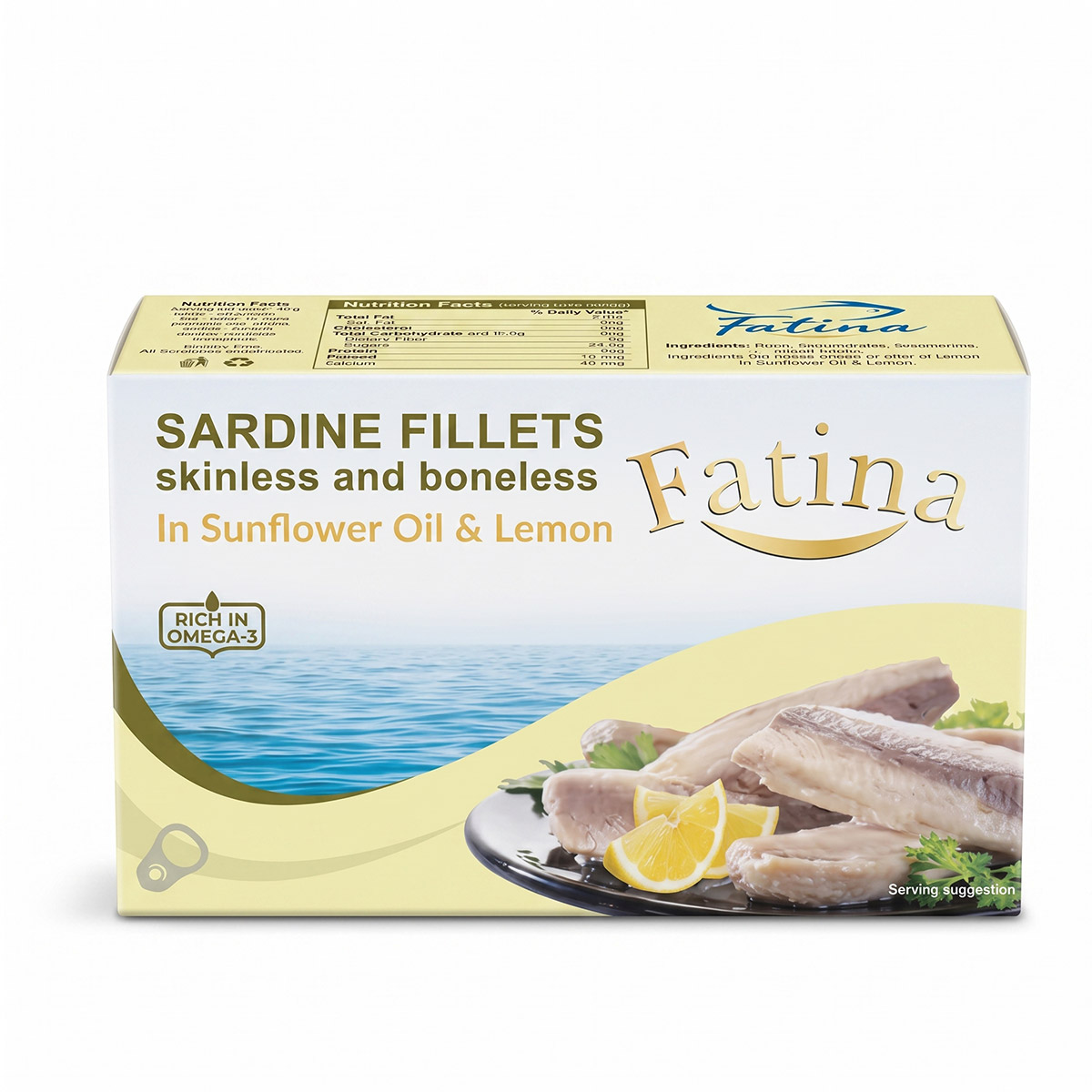 Fatina Sardine Fillets Skinless & Boneless In Sunflower Oil & Lemon 125g