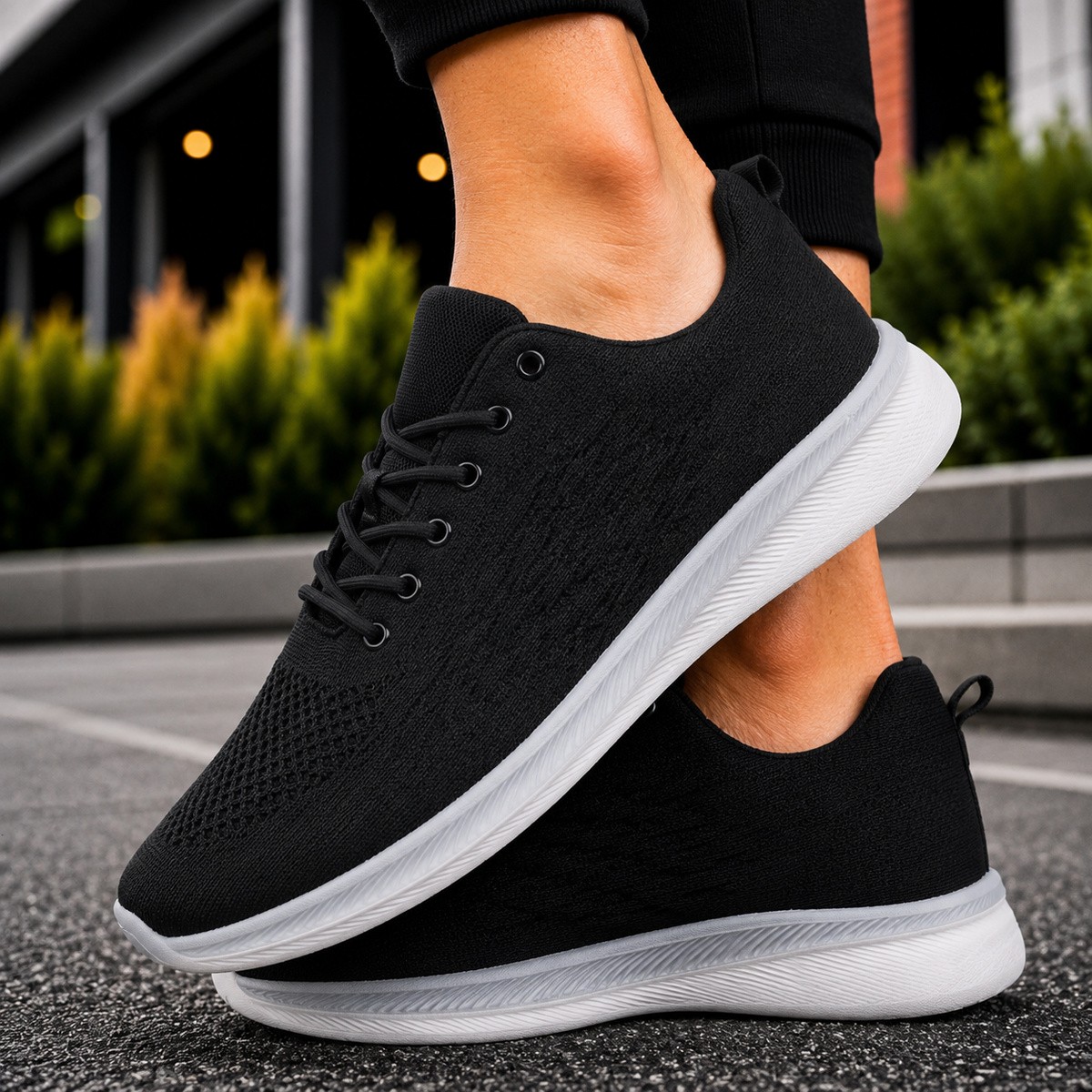 Men Running Shoes With Lace Black