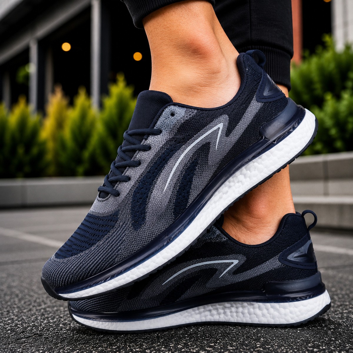 Men Running Shoes With Lace Black