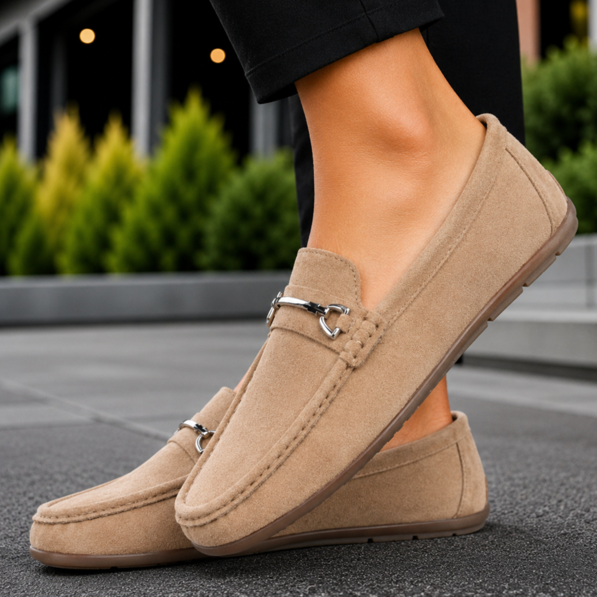Men Loafer Shoes Suede Plain Khaki