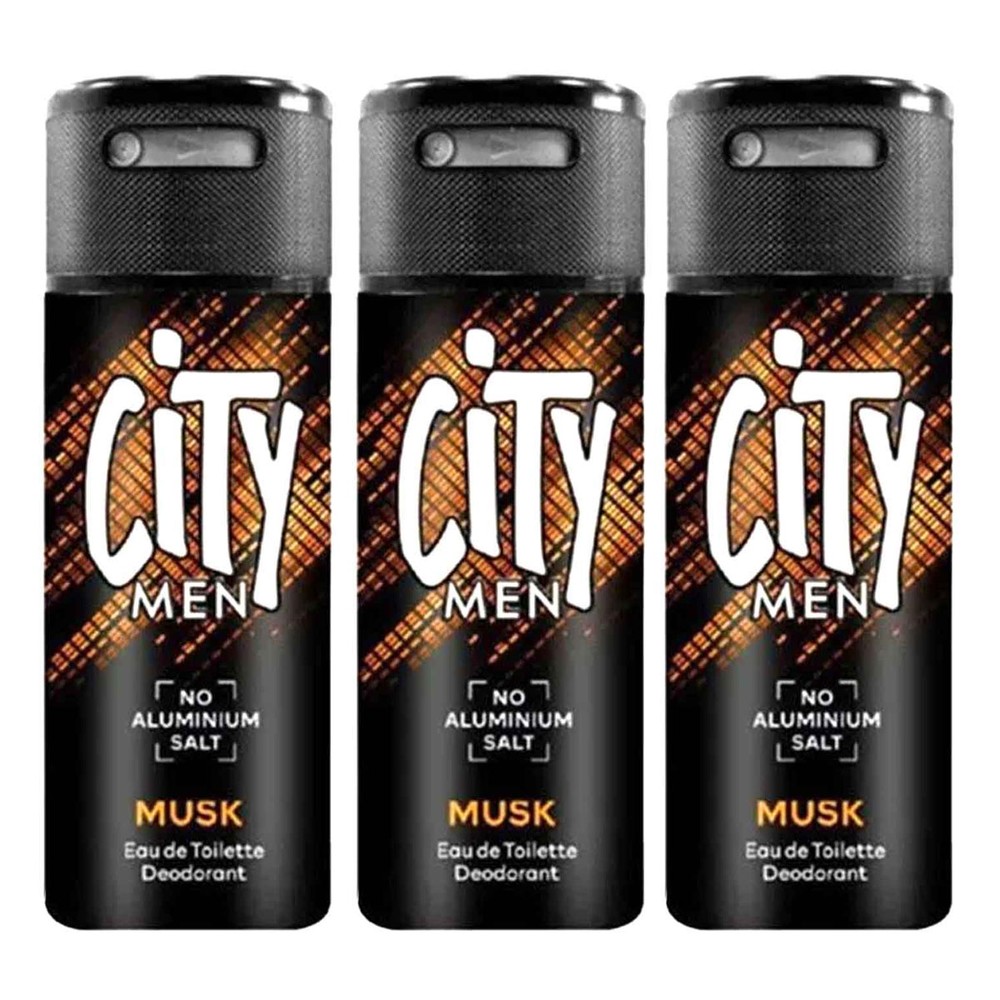 City Men Musk Eau De Toilette Deodorant Assorted 3x150ml