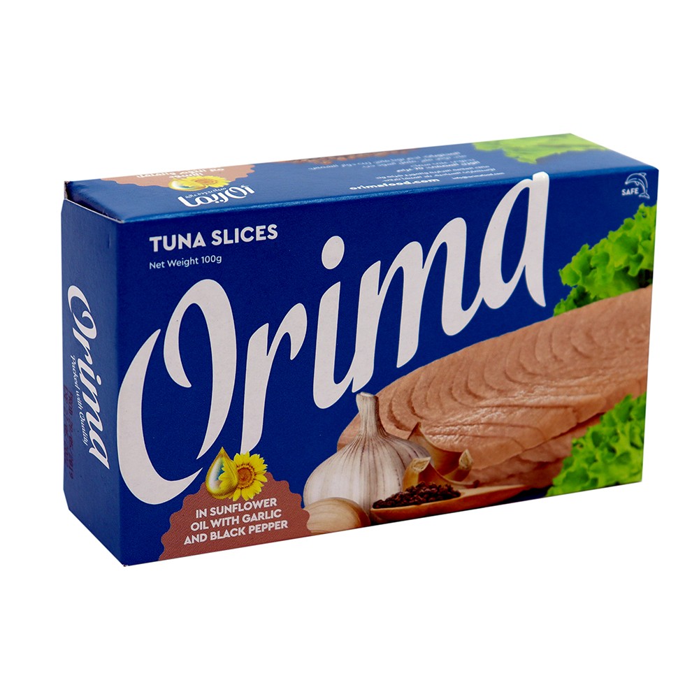Orima Canned Tuna Slices In Sunflower Oil With Garlic And Black Pepper 100g