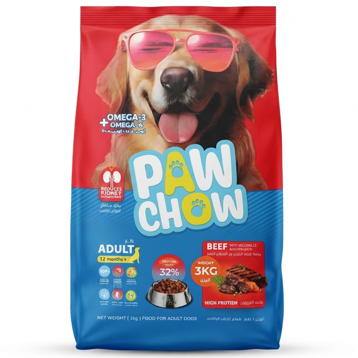 Paw Chow High Protein Beef Food For Adult Dog 3Kg