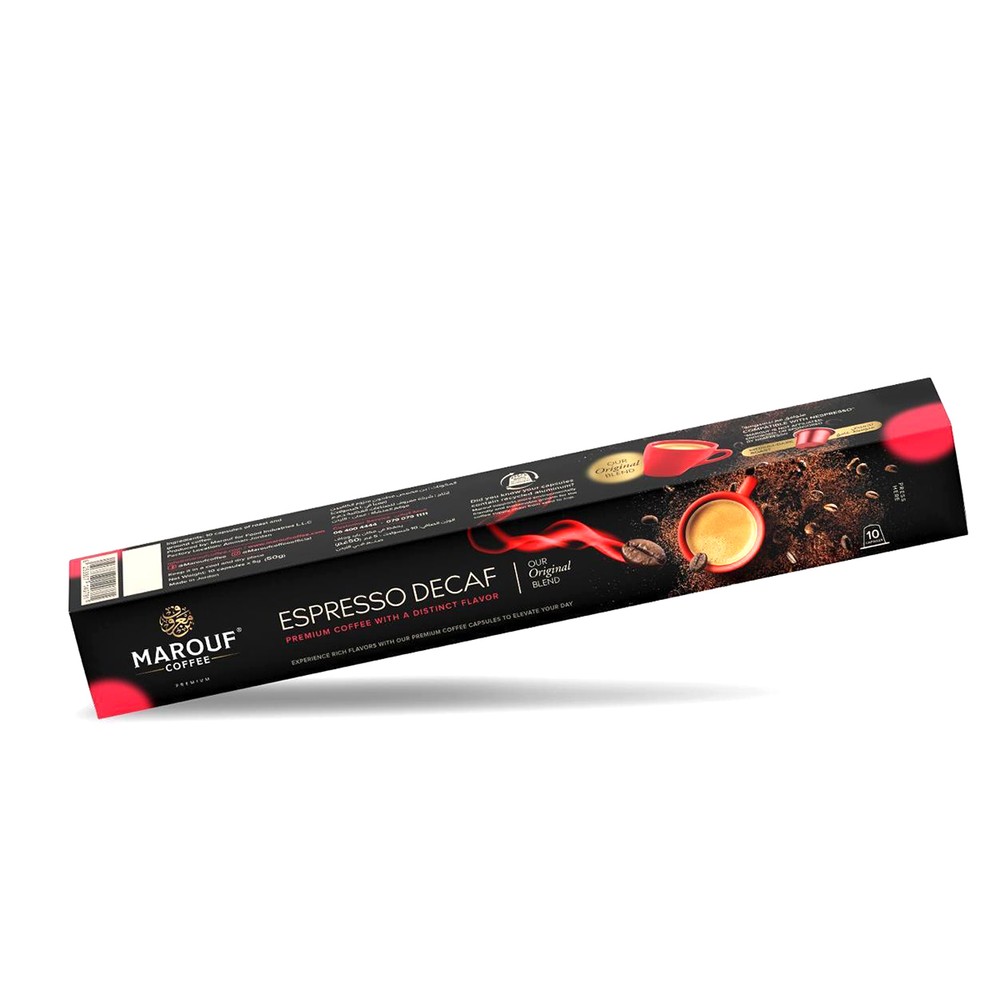 Marouf Capsule Coffee Espresso Decaf With A Distinct Flavor 10 Pieces