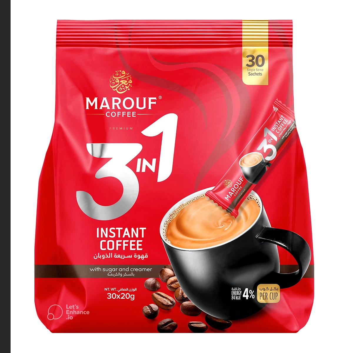 Marouf 3 in 1 Instant Coffee Sachets With Sugar And Creamer 30x20g