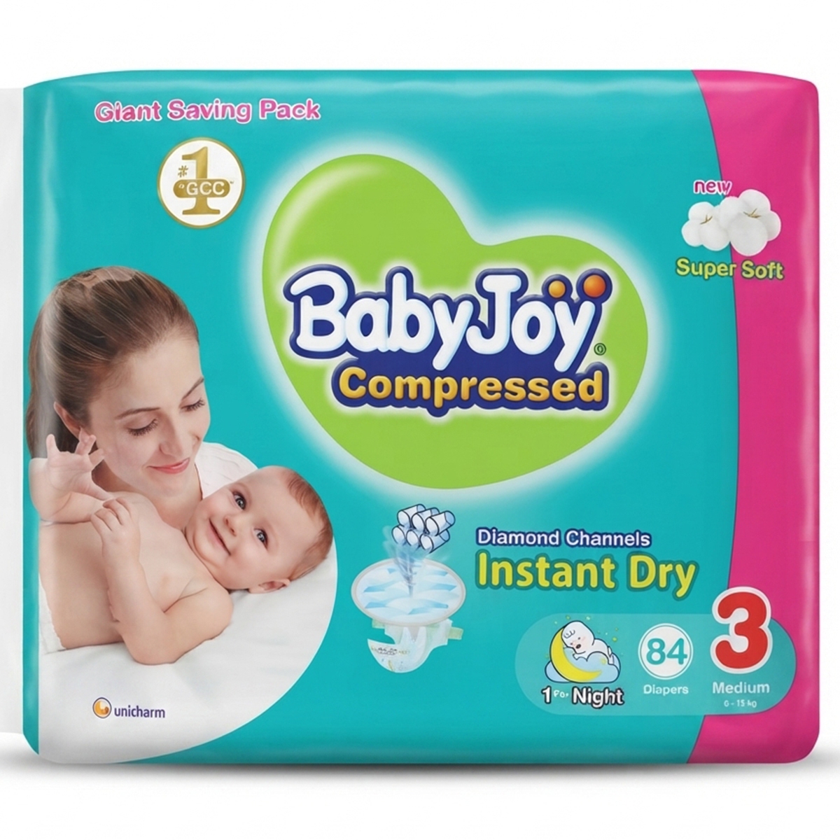 Baby Joy Compressed Instant Dry No. 3 Medium Size Diapers 1 x 84 Pieces