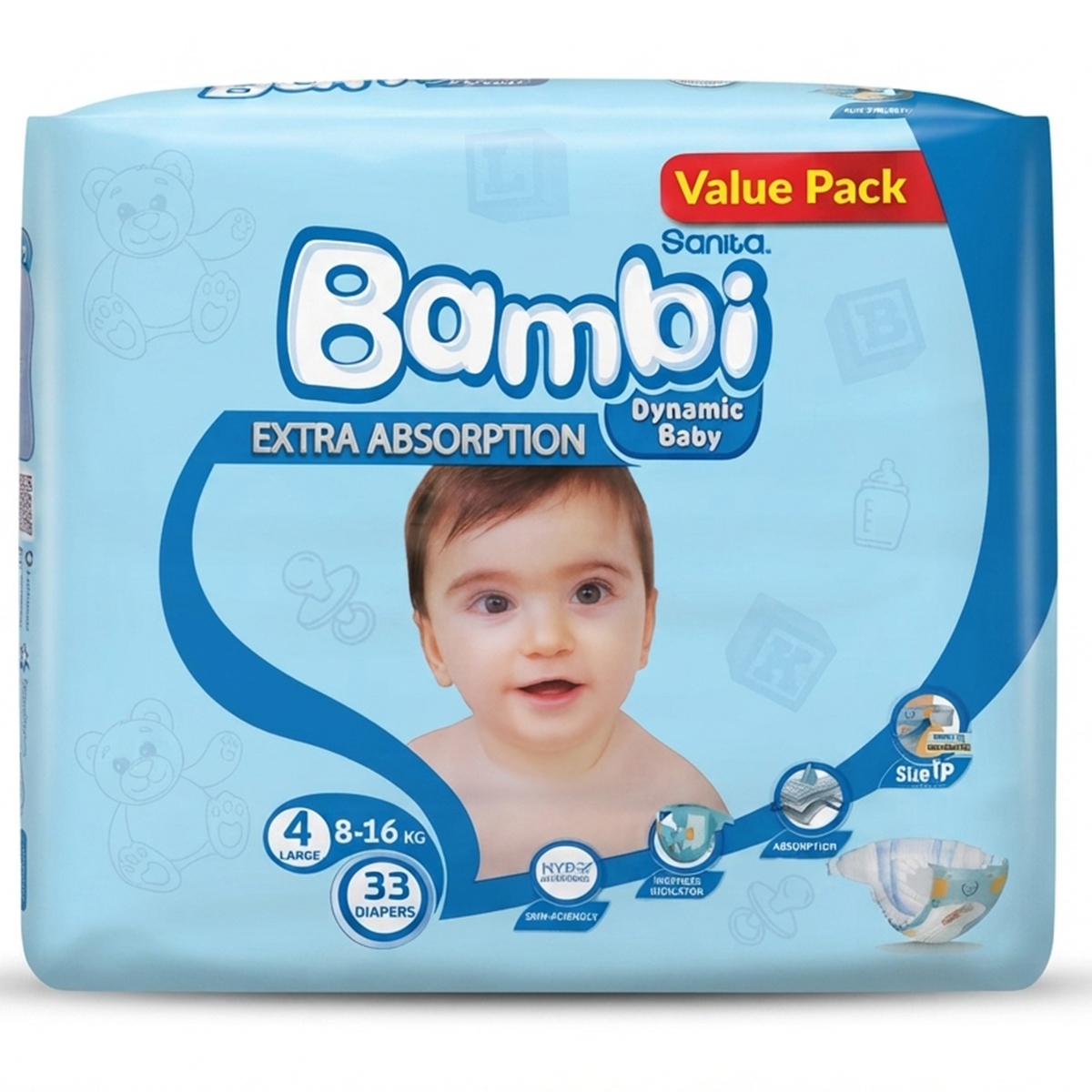 Bambi Extra Absorption No. 4 Large Diapers 1 x 33 Pieces