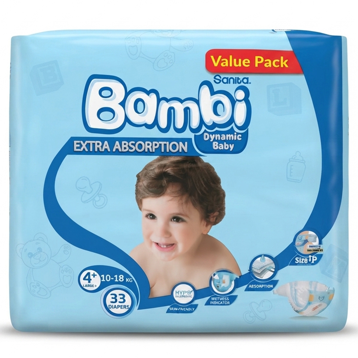 Bambi Extra Absorption No. 4+ Large Plus Diapers 1 x 33 Pieces