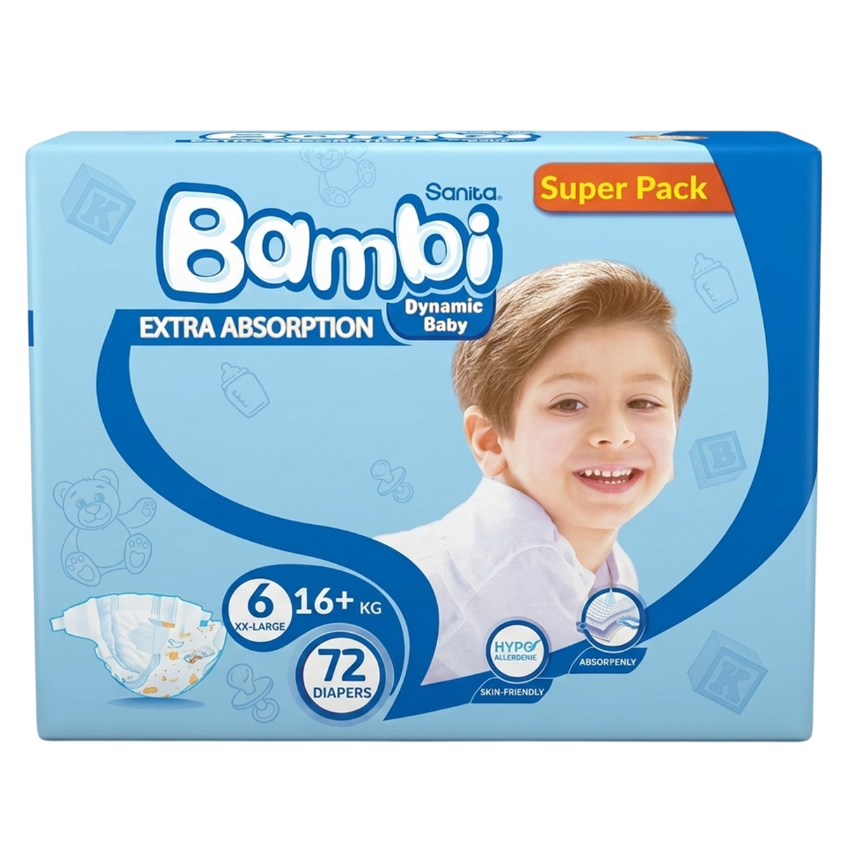 Sanita Bambi Dynamic Baby Diapers XX-Large 72 Diapers