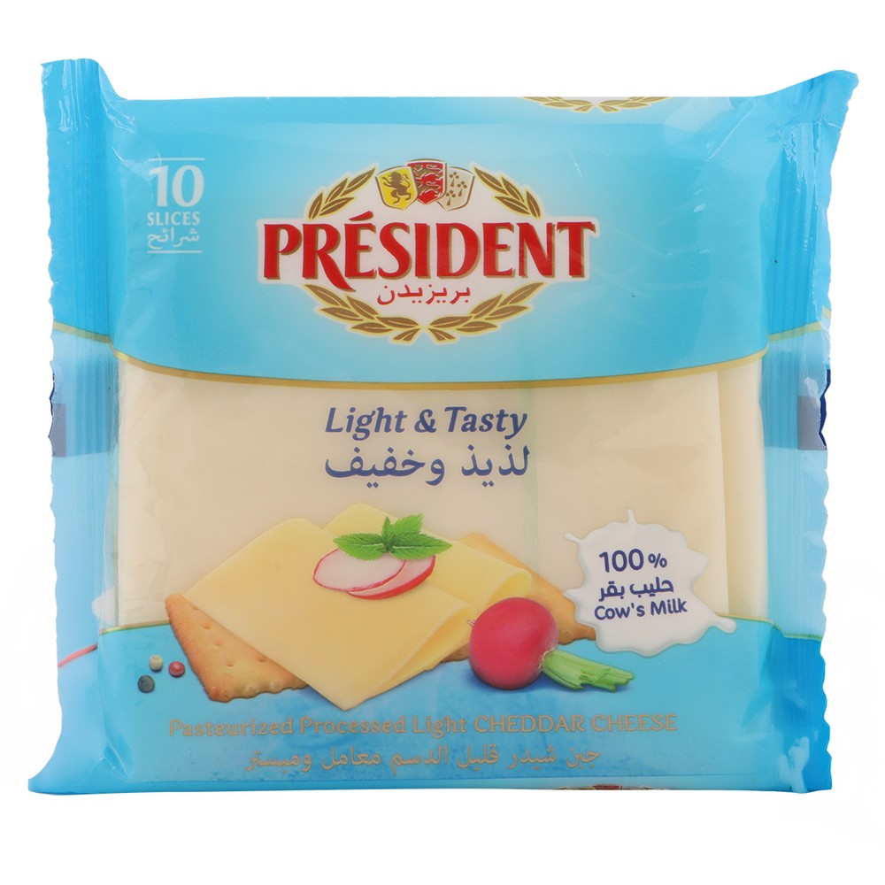 President Light & Tasty Pasteurized Processed Light Cheddar Cheese Slices 200g