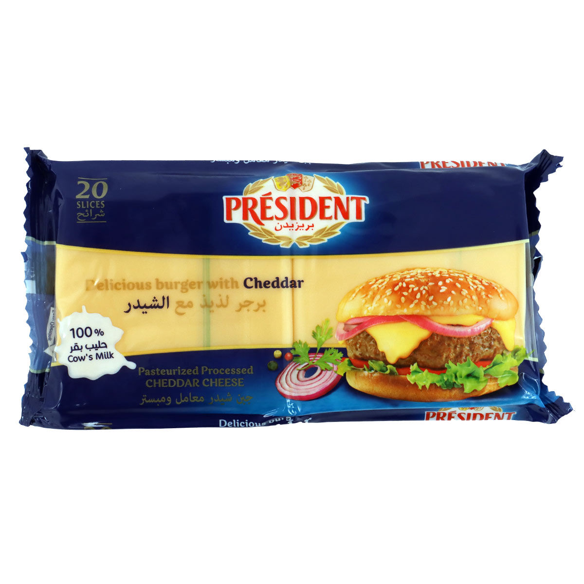 President Pasteurized Processed Cheddar Cheese 20 Slices