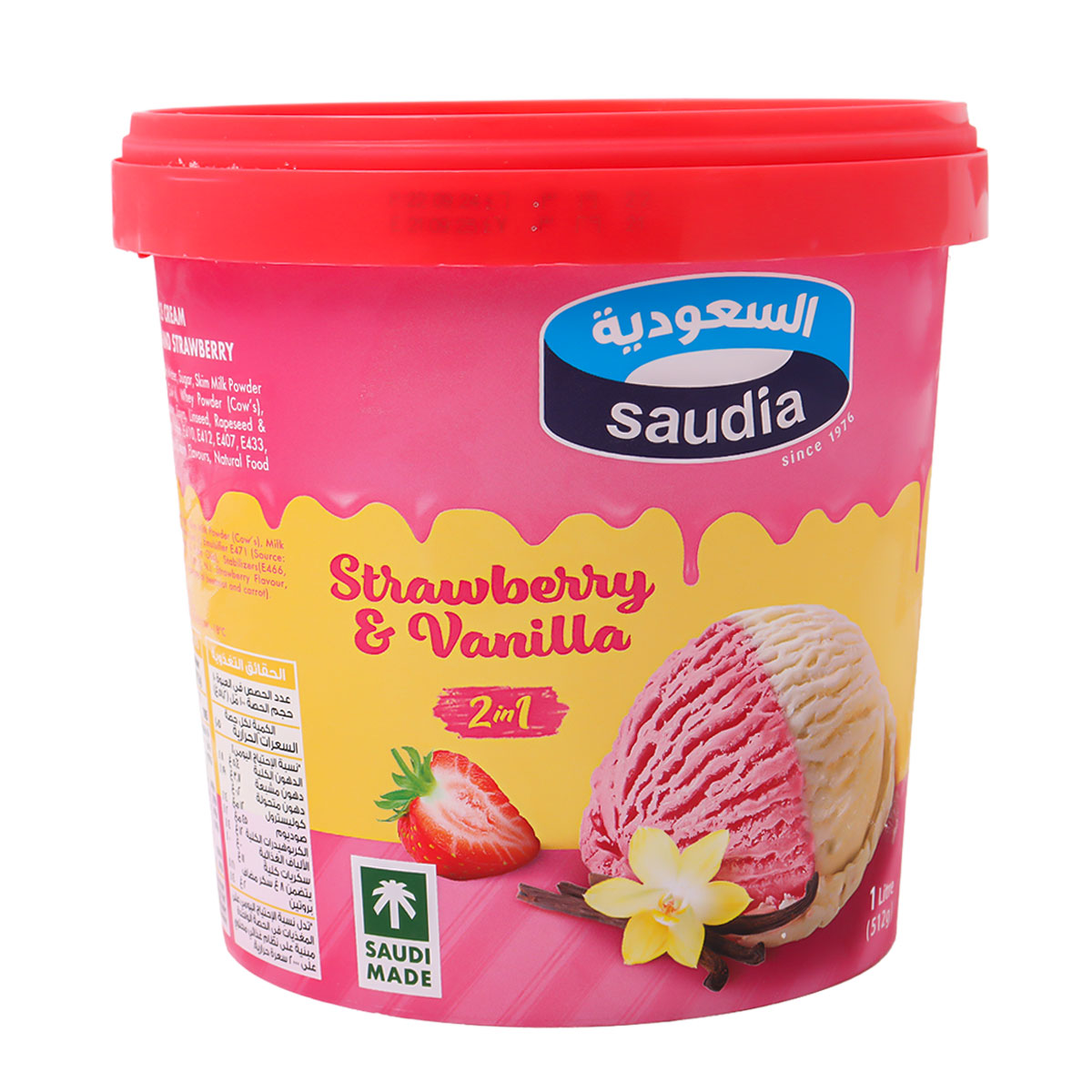 Saudia Strawberry & Vanilla 2 in 1 Ice Cream Tub 1L
