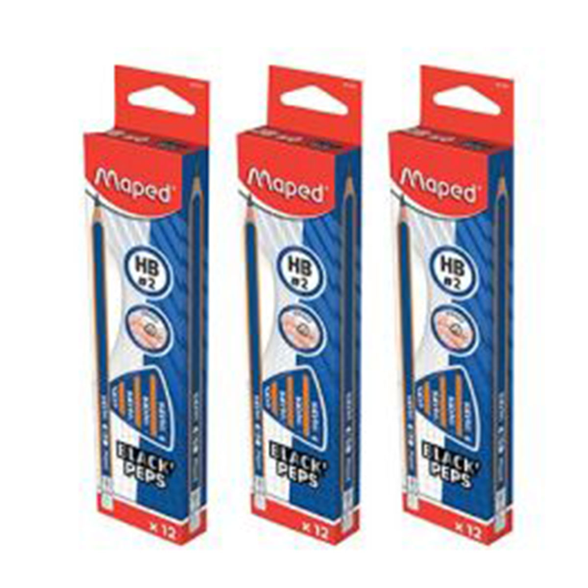 Maped Black Peps HB Pencil With Eraser 12 Pieces Set