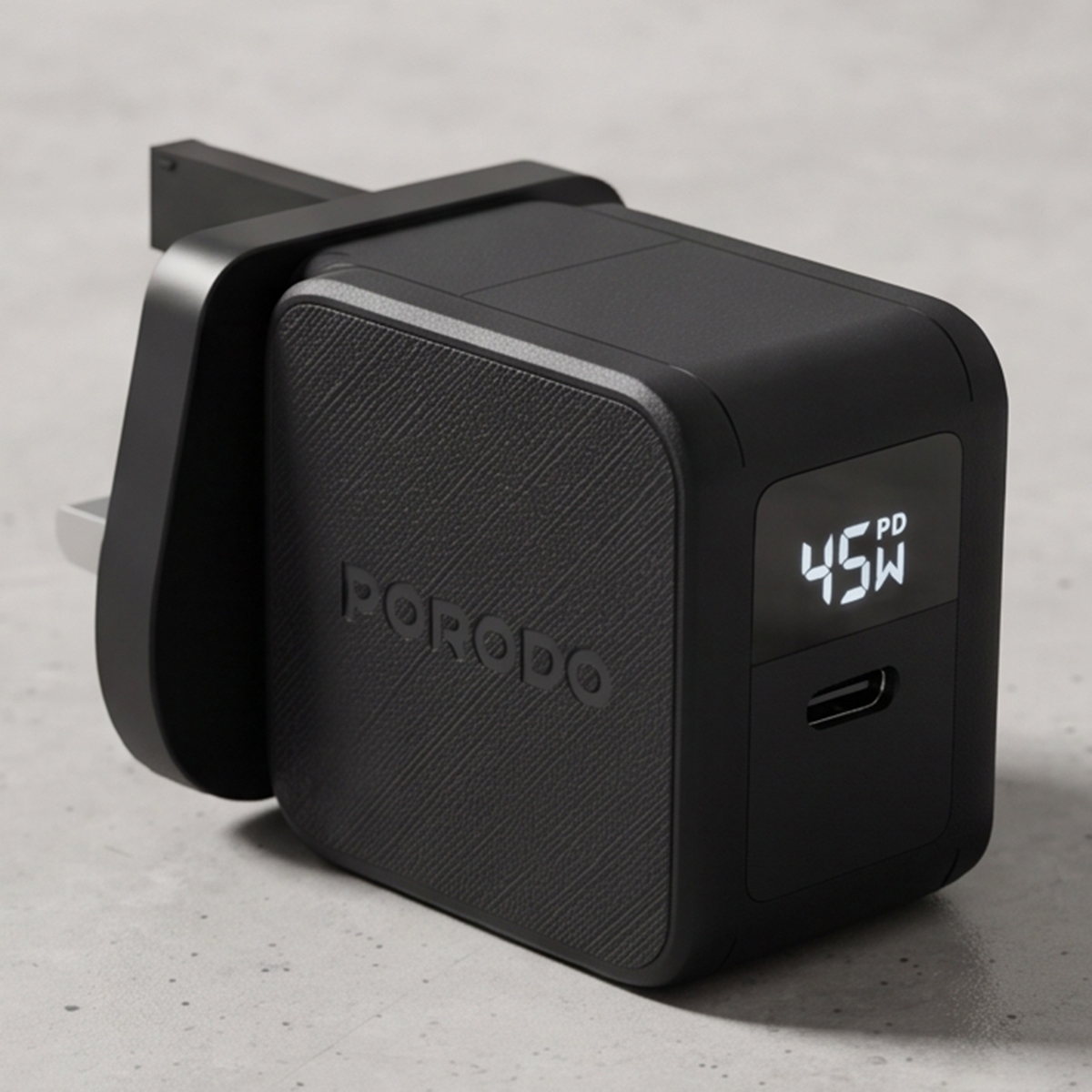 Porodo 45W 3A USB-C Adapter with Digital Display Black
