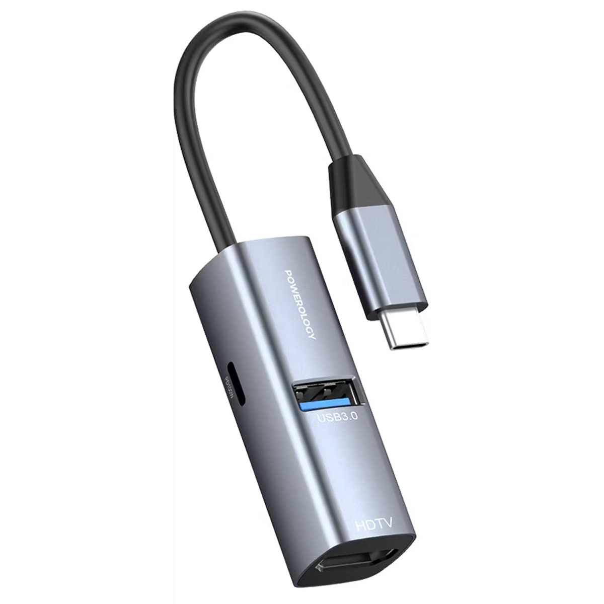 Powerology Aluminum Mini USB C Hub With 4K HDMI, USB 3.0 & USB C Port