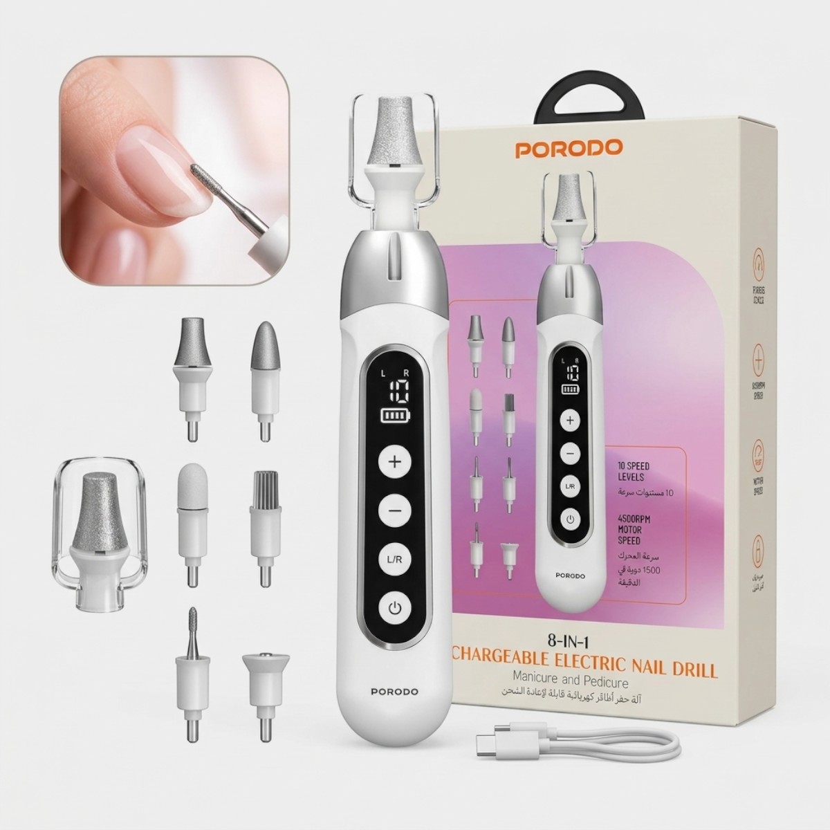 Porodo 8 In 1 Chargeable Electric Nail Drill