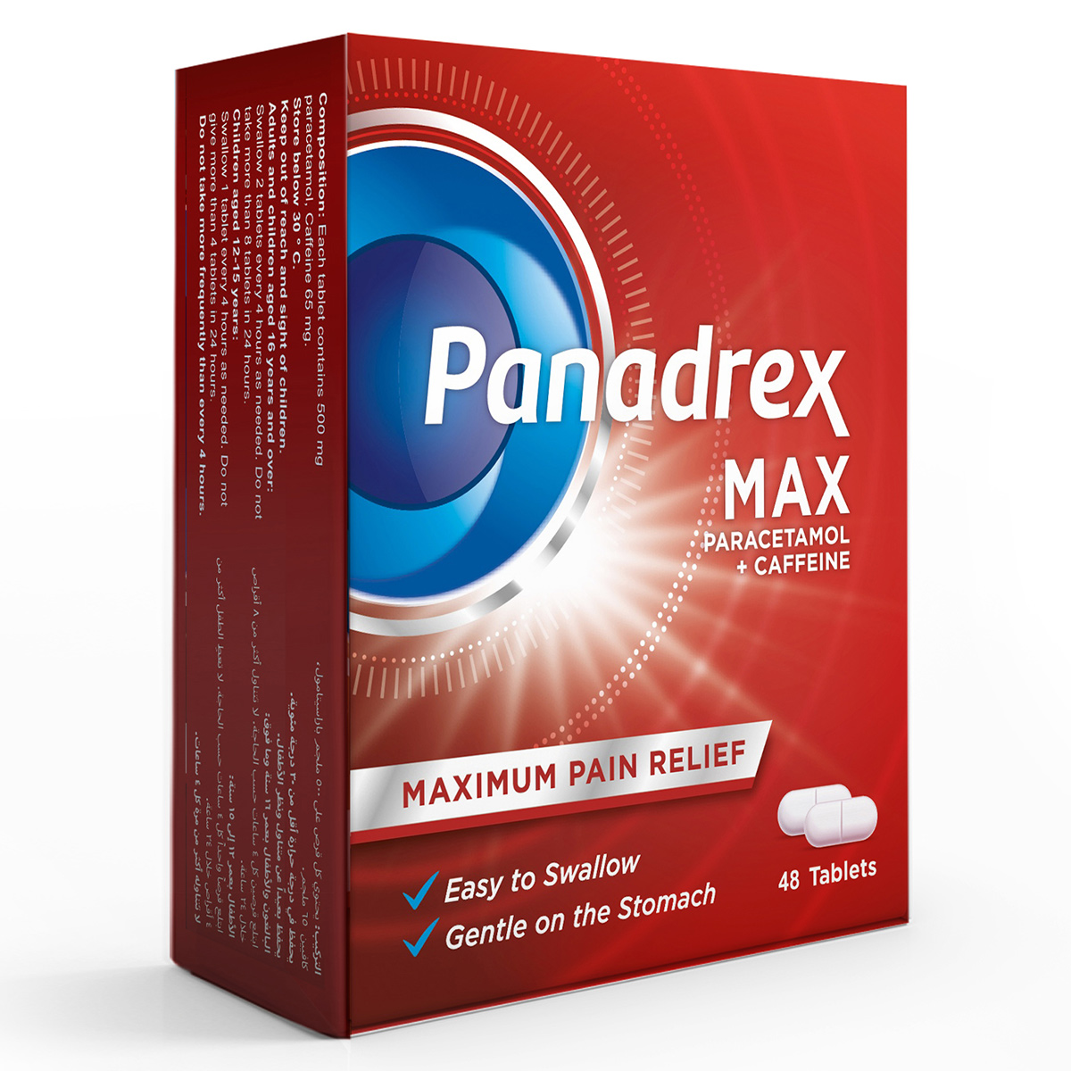 Panadrex Max Paracetamol Plus Caffeine 48 Tablets 500mg