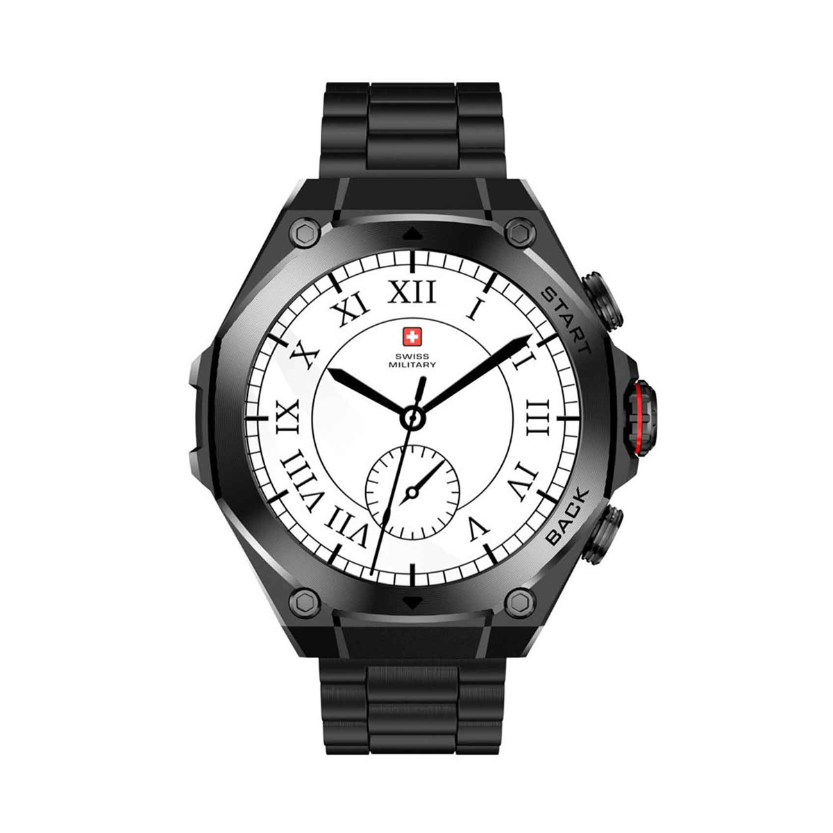Swiss Military Smartwatch DOM 6 With Black Gun Metal Steel Strap (1.43 Inch Amoled Screen, BT Calling, Health Monitor, IP67, 1 Week Battery)