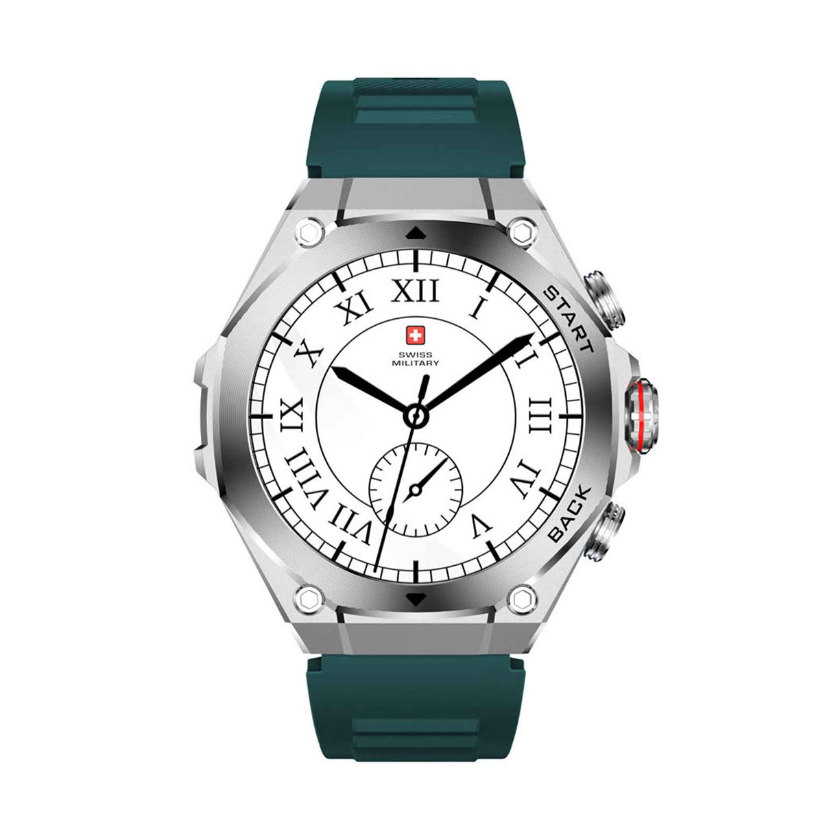 Swiss Military Smart Watch DOM 6 With Green Silicon Strap (1.43 Inch Amoled Screen, BT Calling, Health Monitor, IP67, 1 Week Battery)