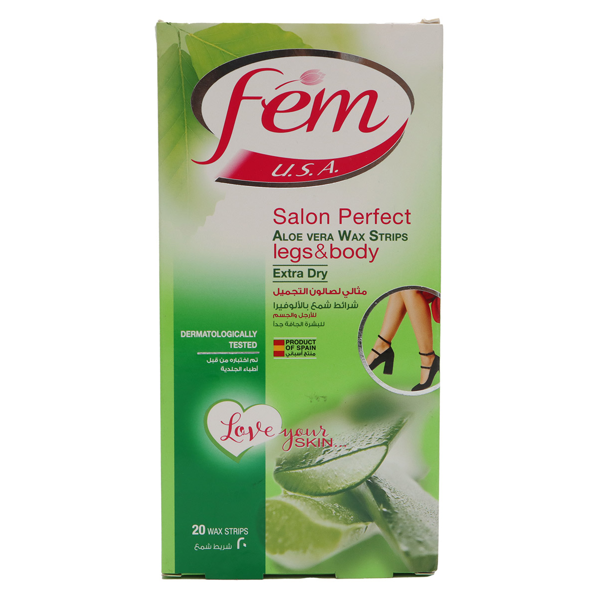 Fem Aloe Vera Wax Strip Legs & Body 20 Wax Strips